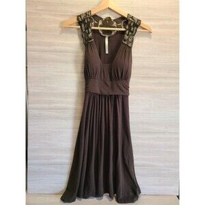 Dulce Carola Brown Lace Midi Dress Small Sleeveless Boho Romantic V-Neck